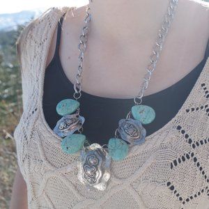 Great Necklace Turquoise Look Silver Plated Pendants